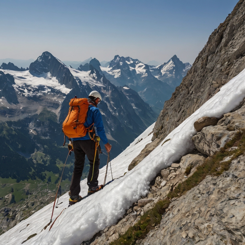 Alpiniste gravant une montagne