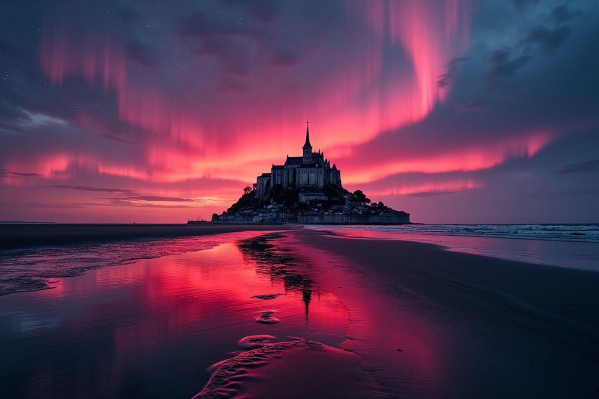 aurores boreales mont saint michel aout 2024