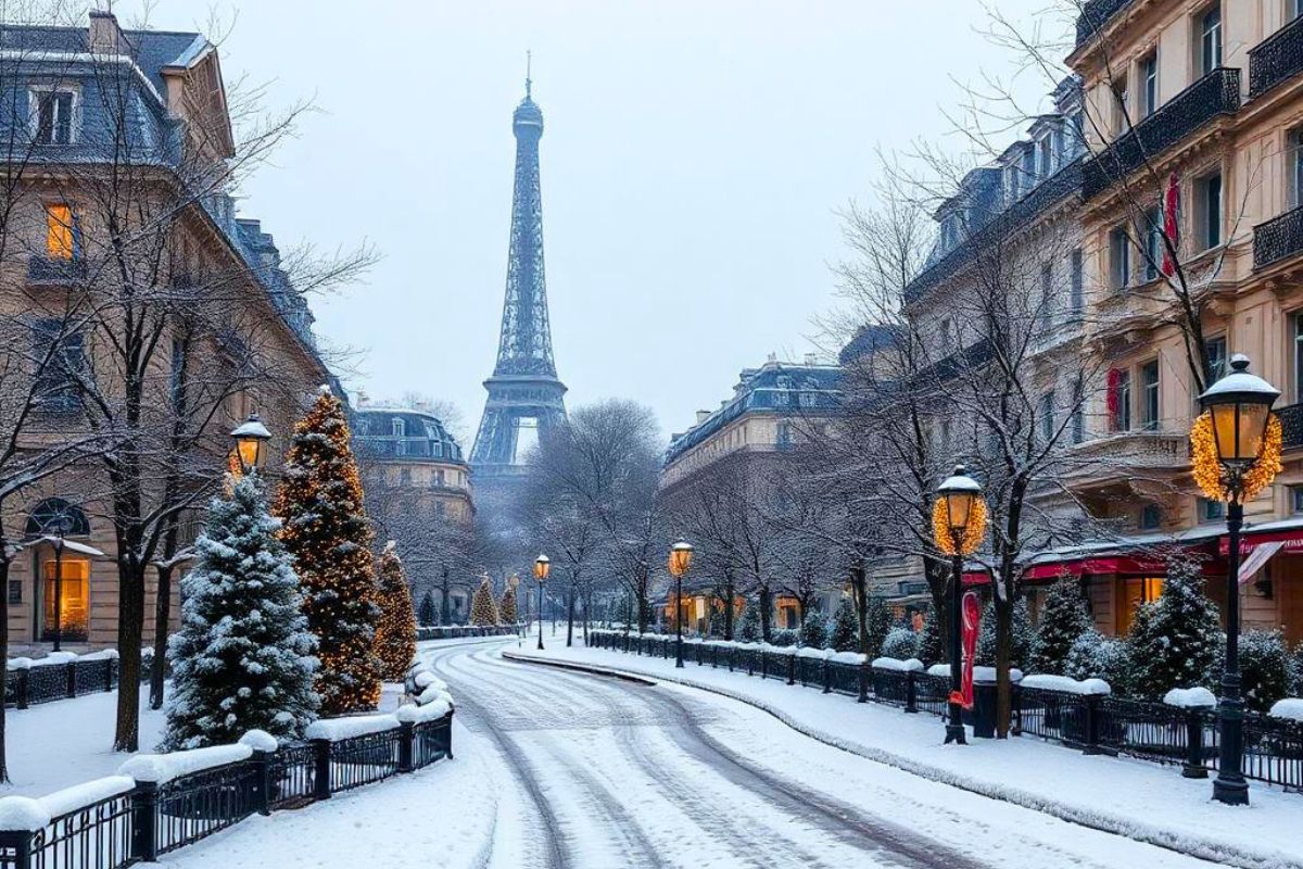 Neige à noel france paris paysage